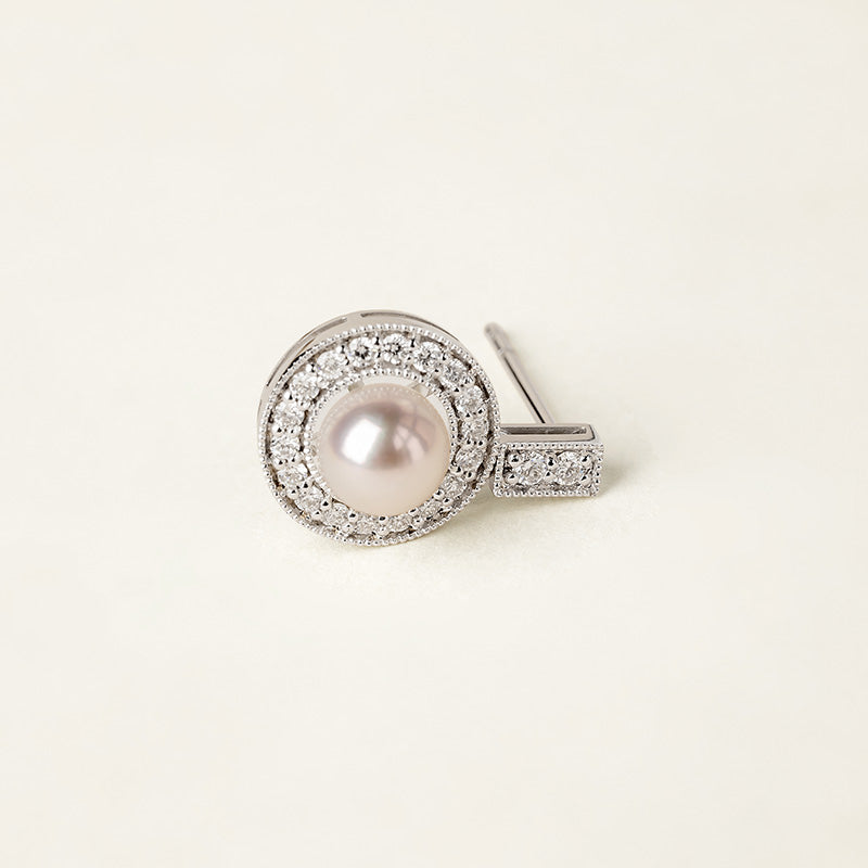 1920s' COLLECTION Akoya Pearl 18K White Gold Diamond Pendulum Clock Earrings