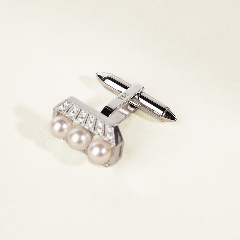 1920s' COLLECTION Akoya Pearl 18K White Gold Diamond Chrysler Men's Cufflinks