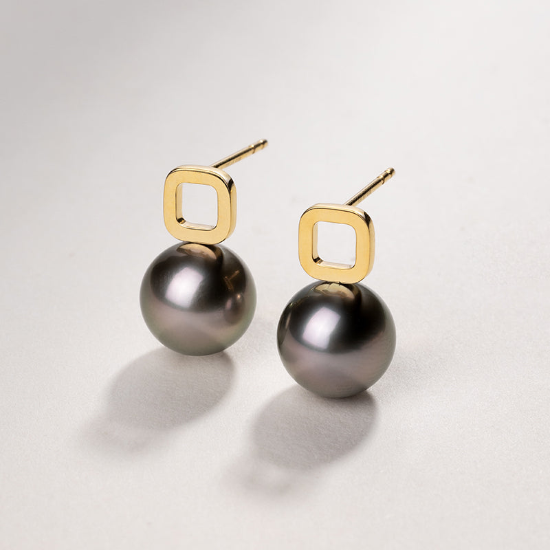 Flawless Authentic Tahitian Black Pearls Stud Earrings hotsell 18K Gold