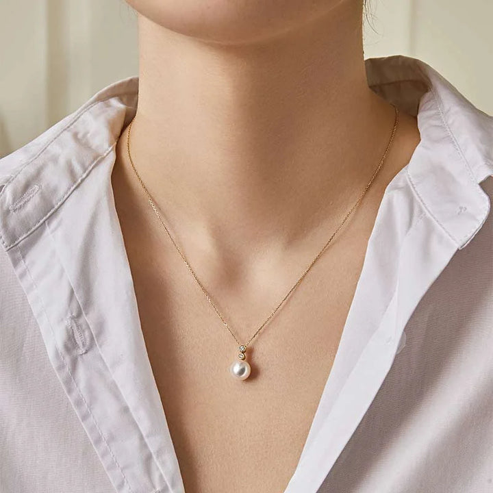 ORIGIN COLLECTION Akoya Pearl 18K Gold Double Diamond Elegant Necklace ORIGIN COLLECTION Akoya Pearl 18K Gold Double Diamond Elegant Necklace ORIGIN COLLECTION