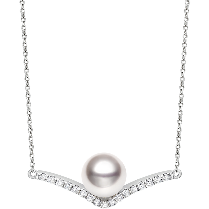 Akoya Saltwater Pearl 18K White Gold Diamond V-shape Necklace