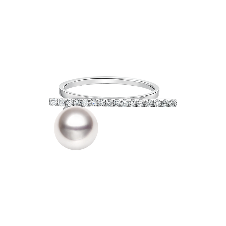 Akoya Pearl 18K White Gold Moon Diamond Ring