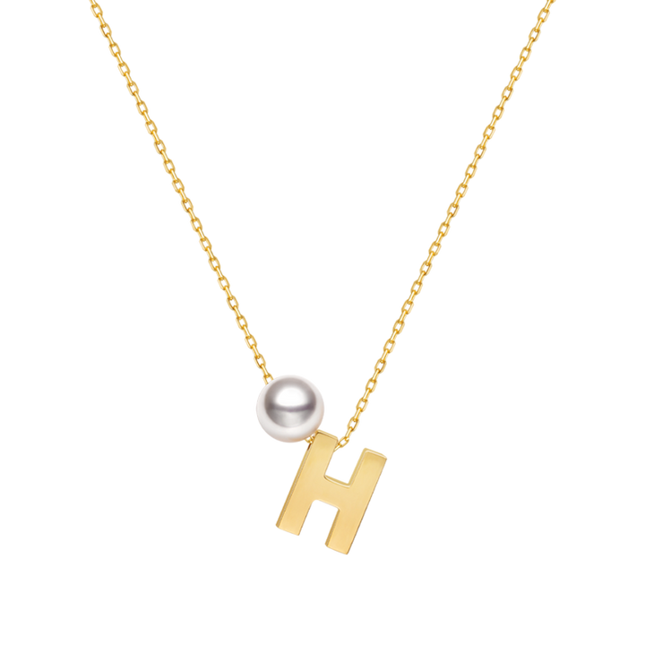 Akoya Saltwater Pearl 18K Gold Hanging "H" Necklace