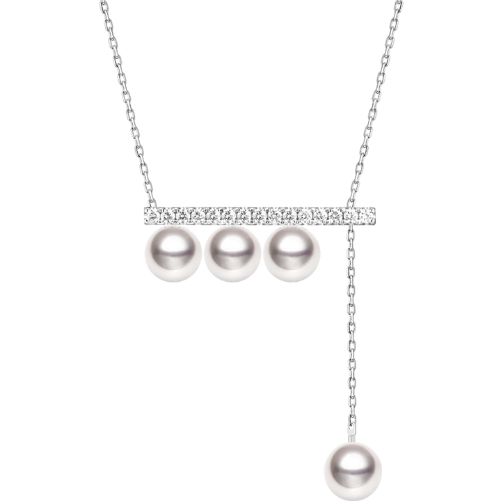 Akoya Saltwater Pearl 18K White Gold Balance Beam Diamond Necklace