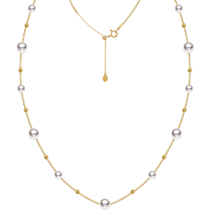 Akoya 18k Yellow Gold Baby's Breath Herringbone Chain Necklace