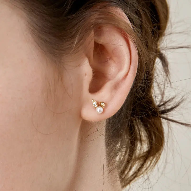 BUNNY COLLECTION Akoya Pearl 18K Solid Gold Diamonds Earrings