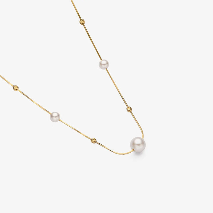 FINE LINE COLLECTION Akoya Saltwater Pearls 18k Yellow Gold Baby'S Breath Herringbone Chain Necklace - HELAS Jewelry