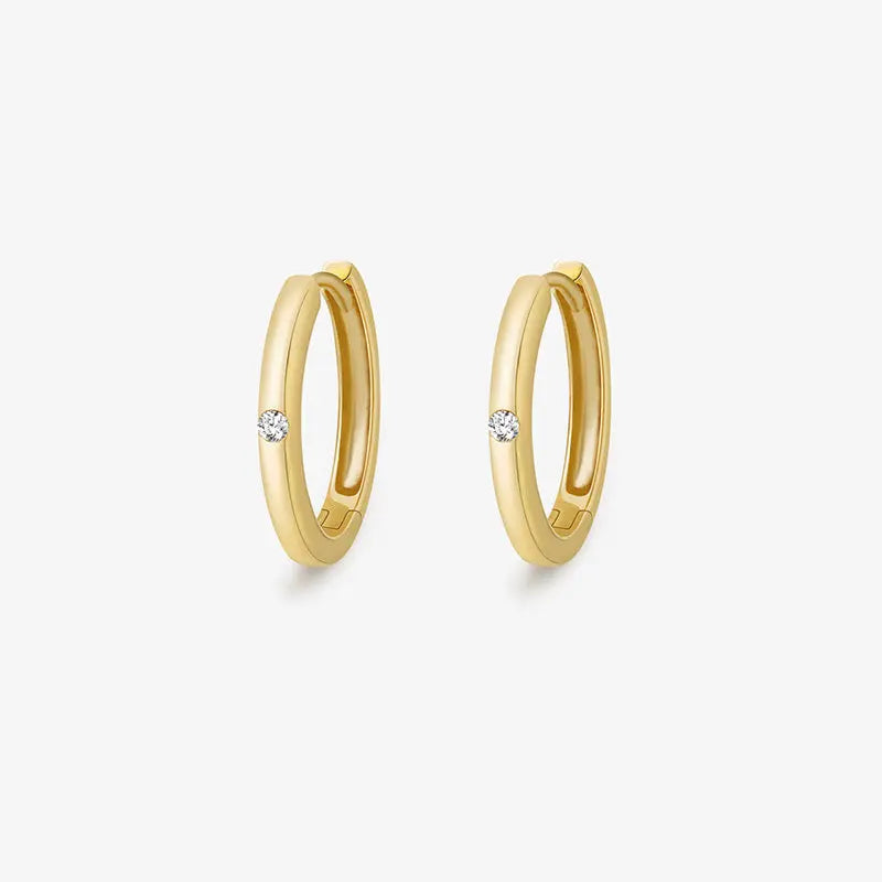PERFECTION COLLECTION 18K Gold Trendy Subtle Circle Design Diamonds Earrings