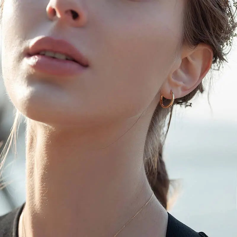 PERFECTION COLLECTION 18K Gold Trendy Subtle Circle Design Diamonds Earrings