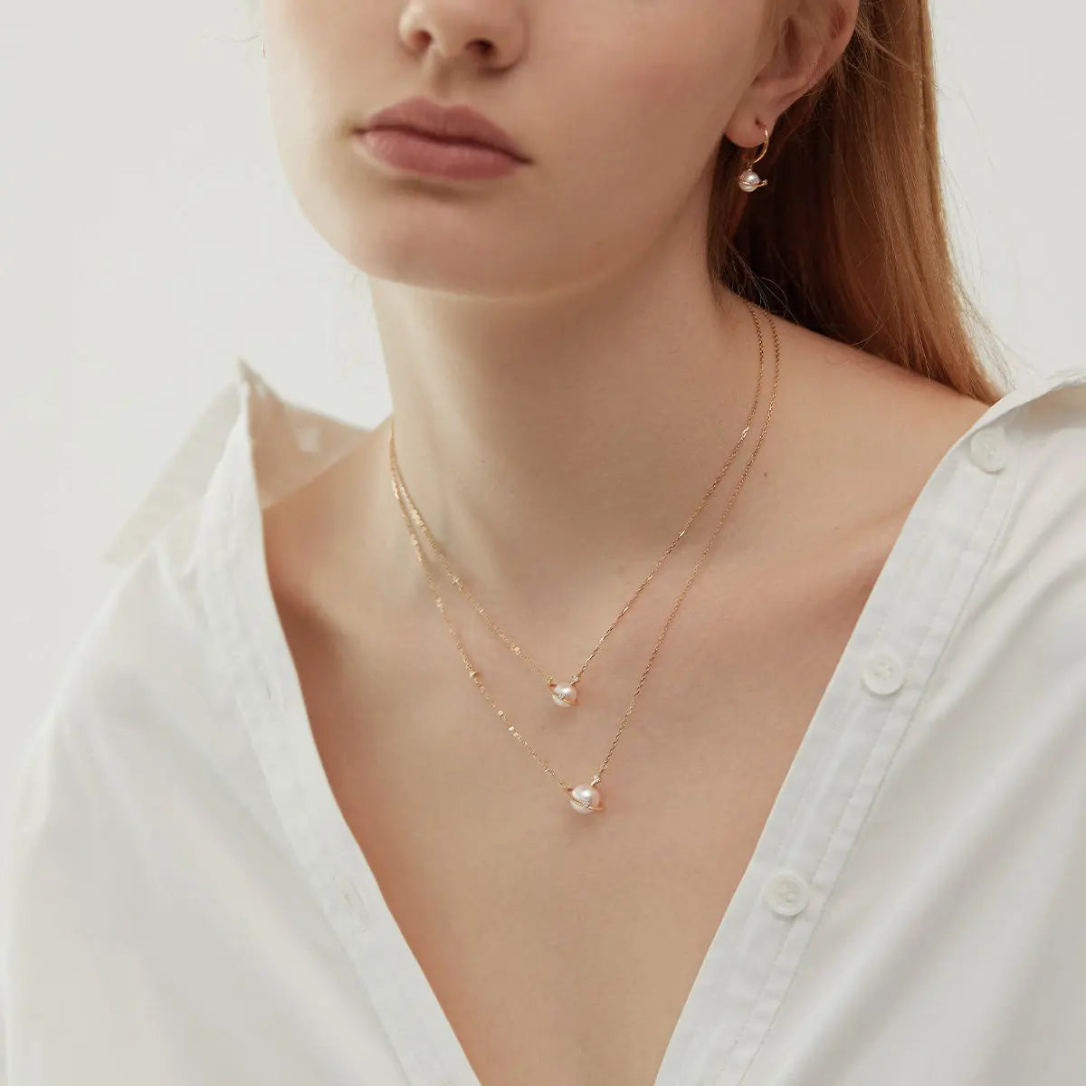 STAR TRAILS COLLECTION Akoya Pearl 18K Gold Planet Necklace