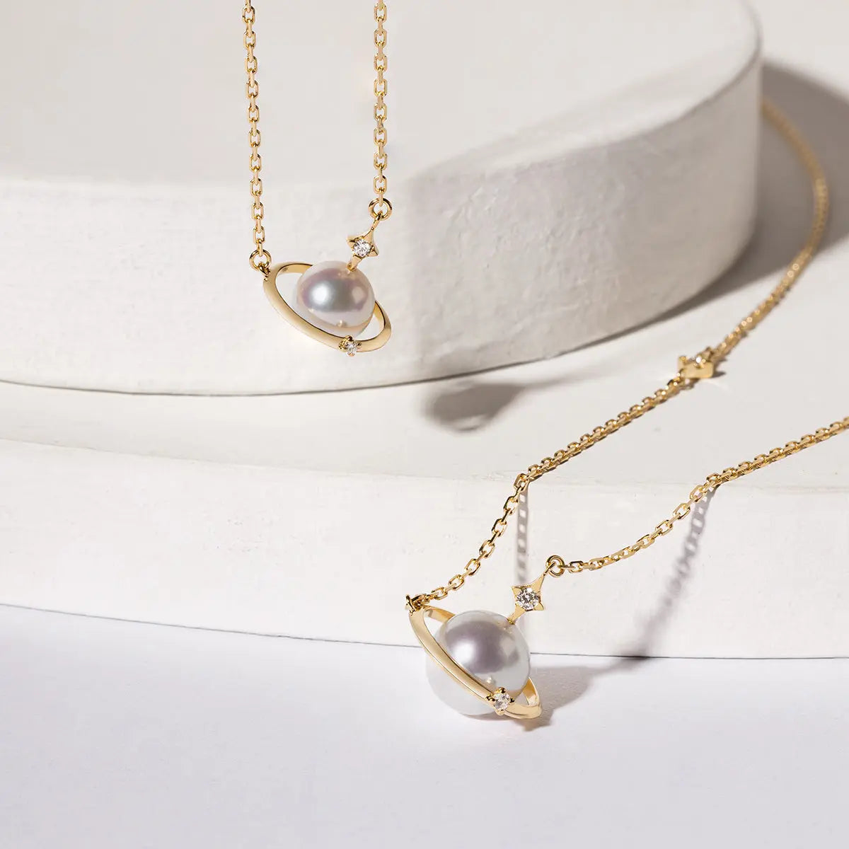 STAR TRAILS COLLECTION Akoya Pearl 18K Gold Planet Necklace