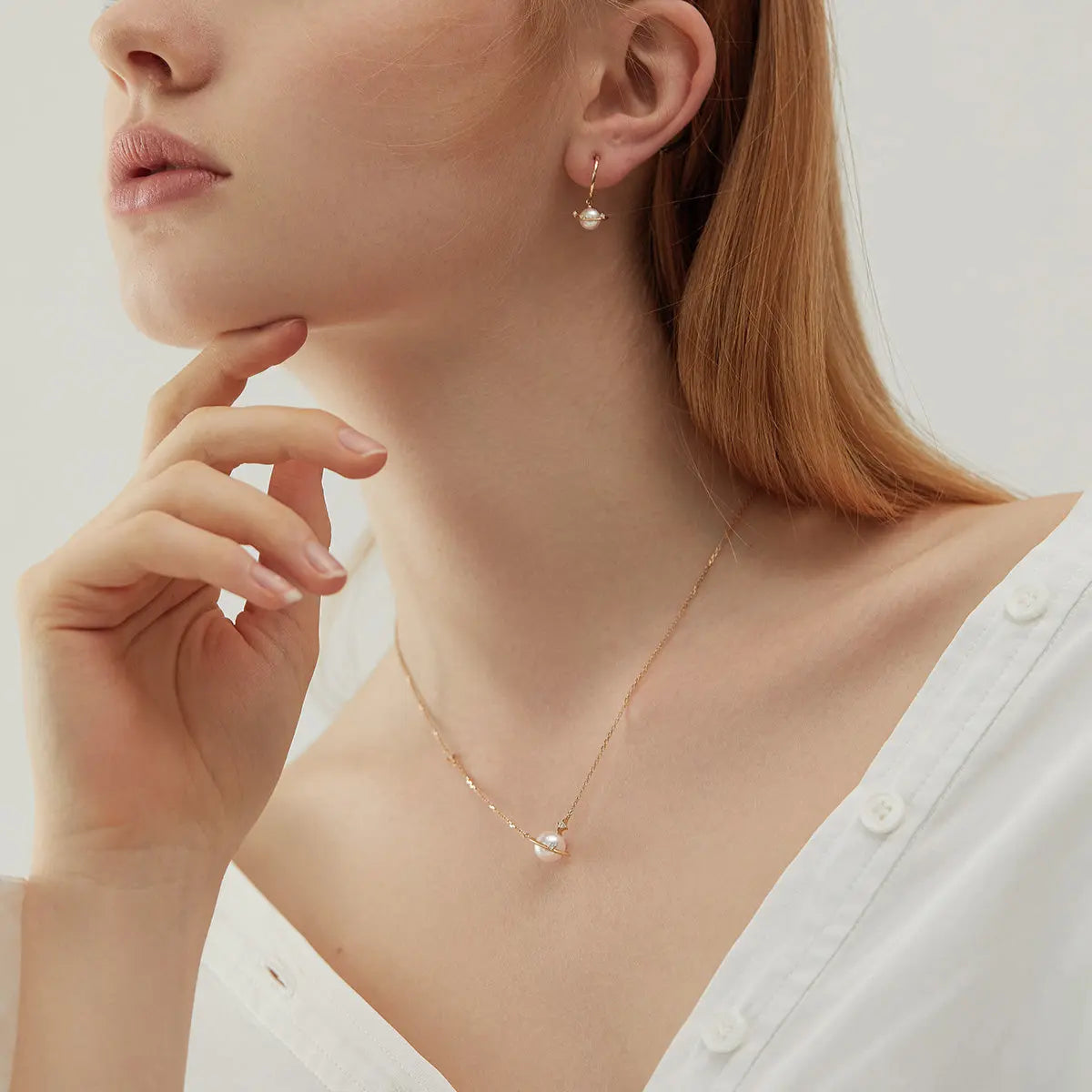 STAR TRAILS COLLECTION Akoya Pearl 18K Gold Planet Necklace