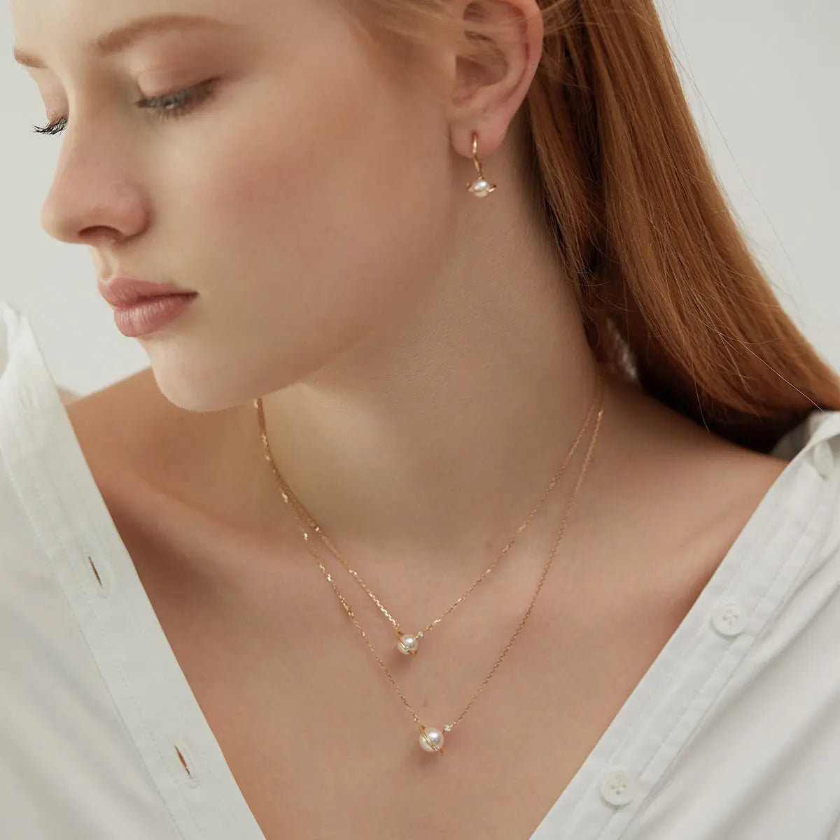 STAR TRAILS COLLECTION Akoya Pearl 18K Gold Planet Necklace