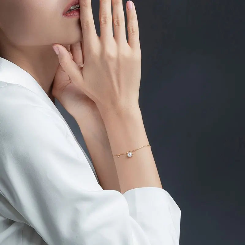 Venus Collection Akoya Pearl 18K Gold Diamond Planet Bracelet - HELAS Jewelry