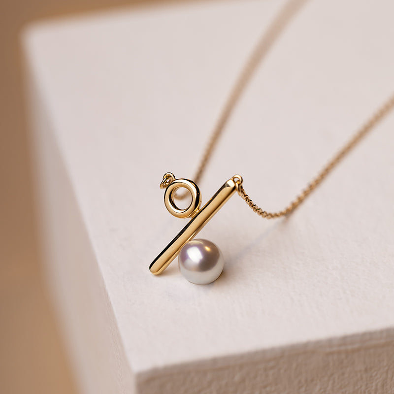 Akoya Pearl 18K Gold Percent Sign Necklace