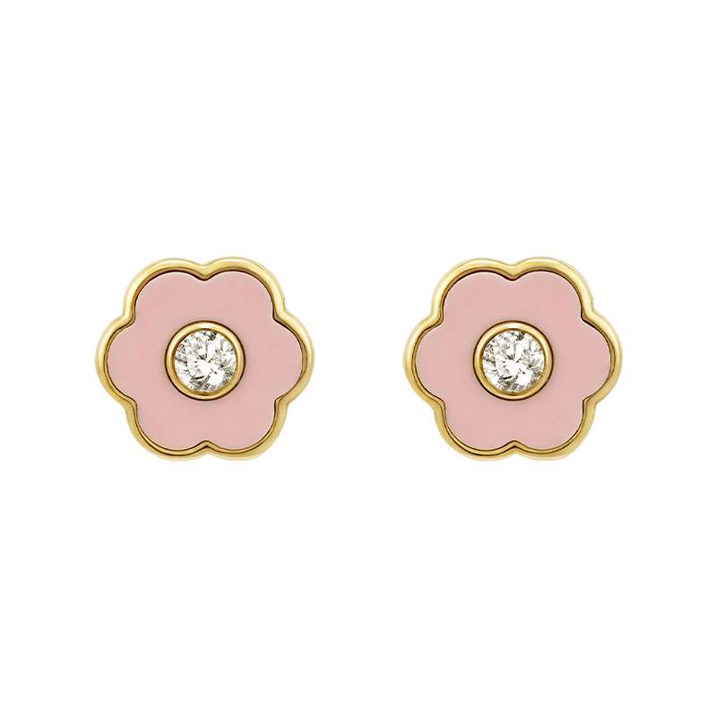 Mother-daughter Matching 18K Gold Enamel Diamond Petite Flower Stud Earrings