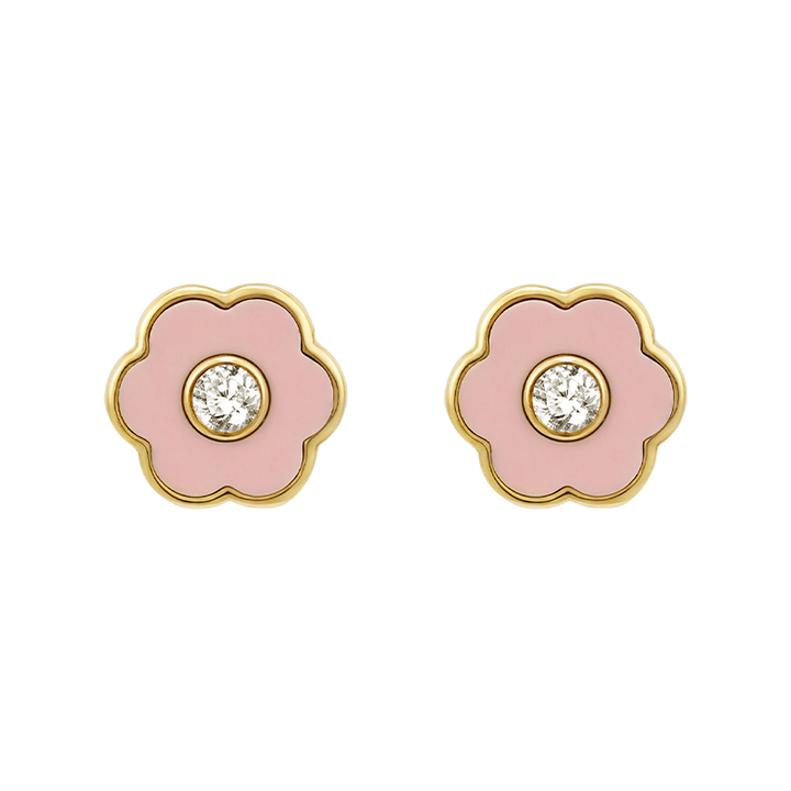 Mother-daughter Matching 18K Gold Enamel Diamond Petite Flower Stud Earrings
