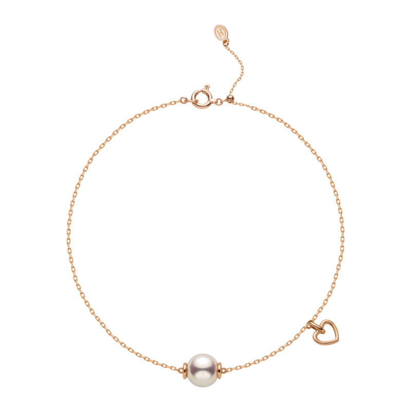 Akoya Pearl 18K Gold Red Heart Bracelet