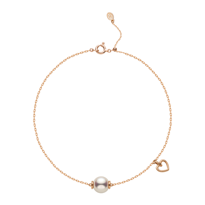 Akoya Pearl 18K Gold Red Heart Bracelet