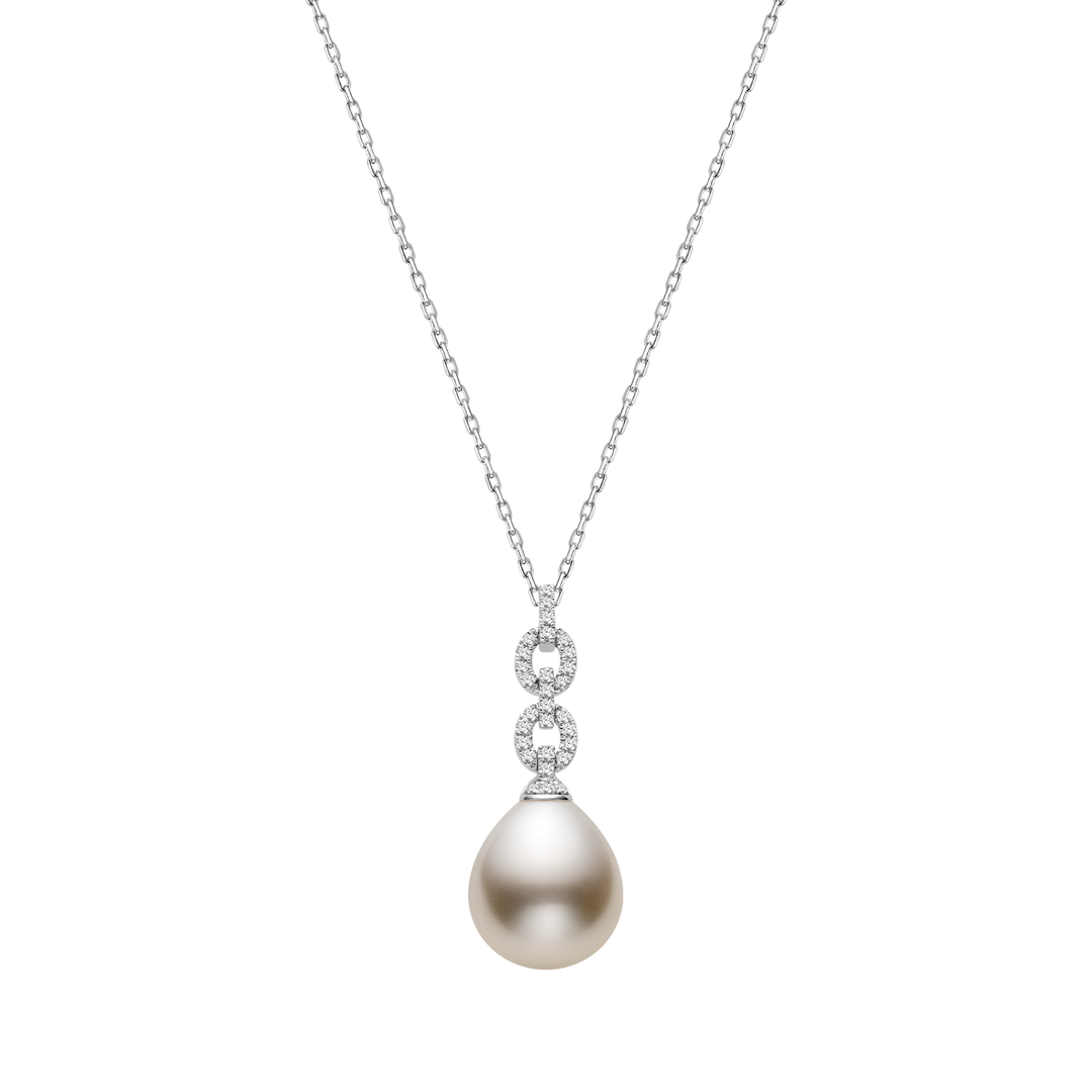 Teardrop South Sea Pearl 18K Gold Diamond Interlocking Pendant Necklace