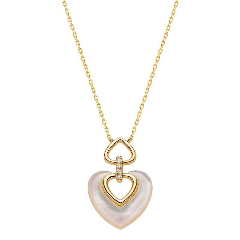 18K Gold Diamond Mother-of-Pearl Intertwined Heart Necklace