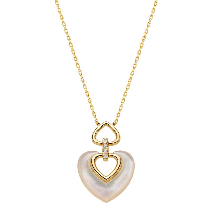 18K Gold Diamond Mother-of-Pearl Intertwined Heart Necklace