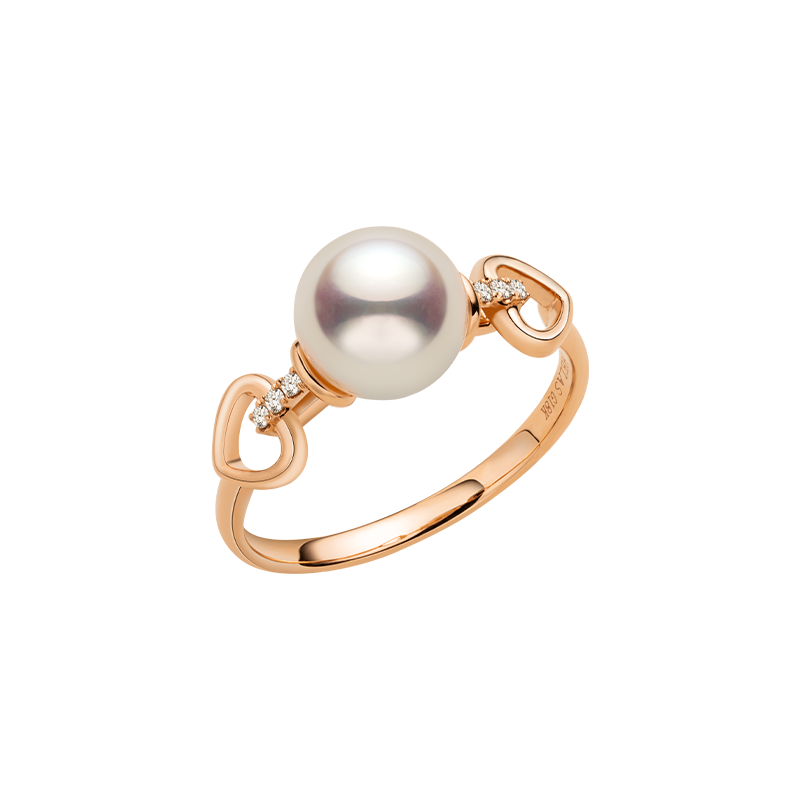 Akoya Pearl 18K Gold Diamond Red Heart Ring