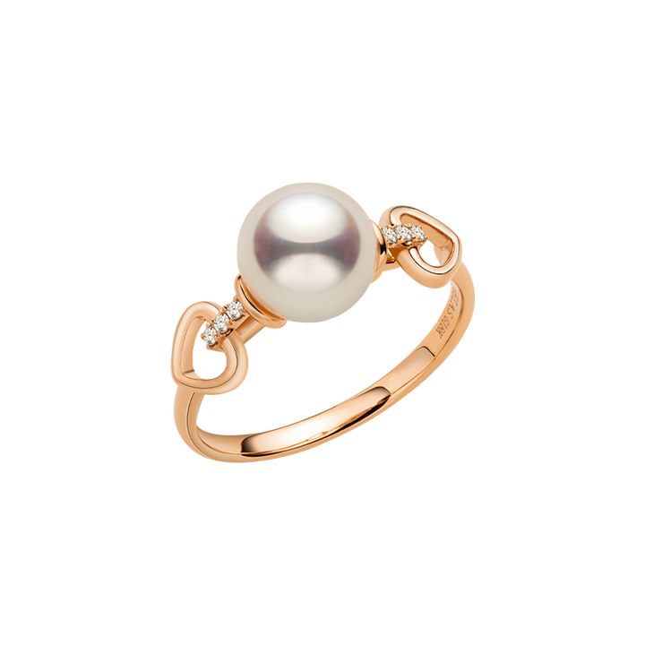 Akoya Pearl 18K Gold Diamond Red Heart Ring