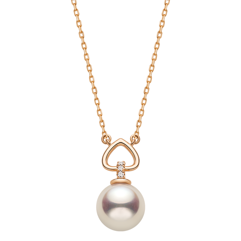 Akoya Pearl 18K Gold Diamond Red Heart Pendant Necklace