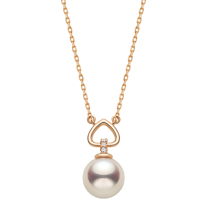 Akoya Pearl 18K Gold Diamond Red Heart Pendant Necklace