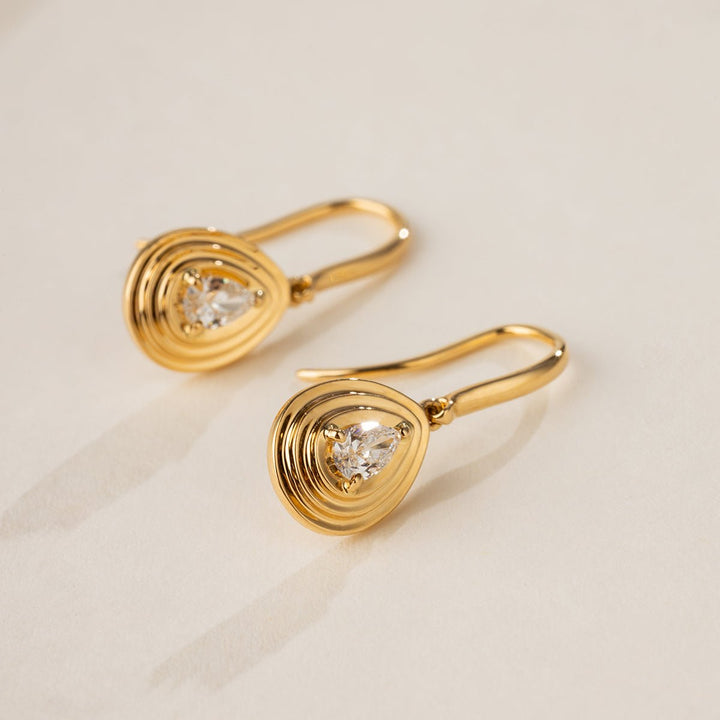 18K Gold Marquise Diamond Golden Teardrop Hook Earrings - HELAS Jewelry