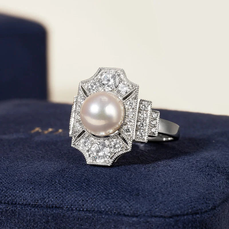 1920s' COLLECTION Akoya Pearl 18K White Gold Diamond Muse Ring 1920s' COLLECTION Akoya Pearl 18K White Gold Diamond Muse Ring 1920s' COLLECTION