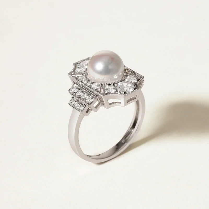1920s' COLLECTION Akoya Pearl 18K White Gold Diamond Muse Ring 1920s' COLLECTION Akoya Pearl 18K White Gold Diamond Muse Ring 1920s' COLLECTION