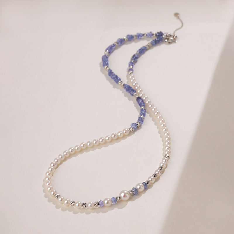 Akoya Pearl 18K Gold Tanzanite Elegant Statement Necklace