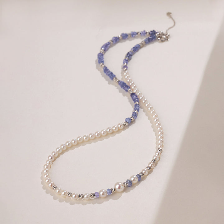 Akoya Pearl 18K Gold Tanzanite Elegant Statement Necklace