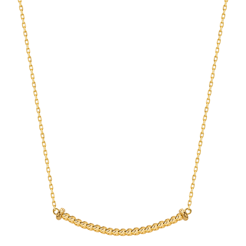 18K Solid Gold Polished Spiral Gold Bead Smiley Necklace