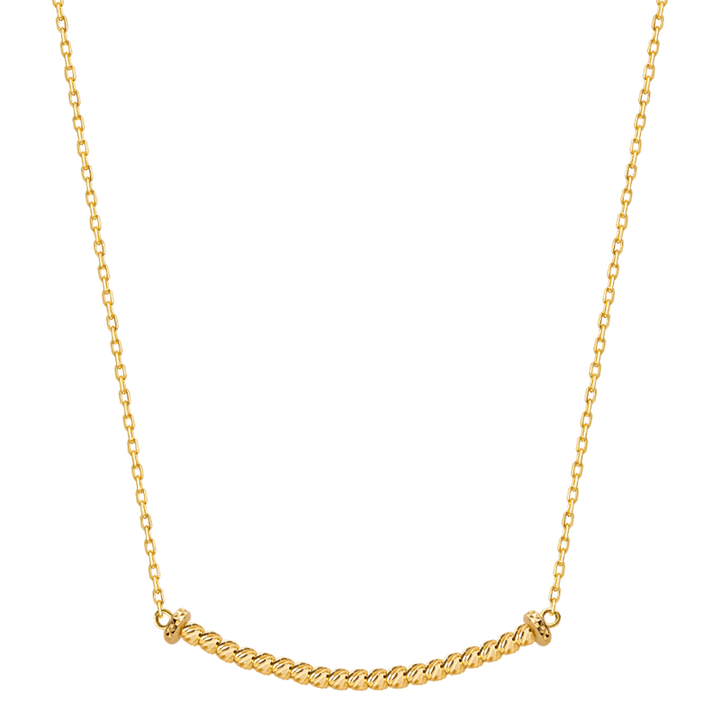 18K Solid Gold Polished Spiral Gold Bead Smiley Necklace