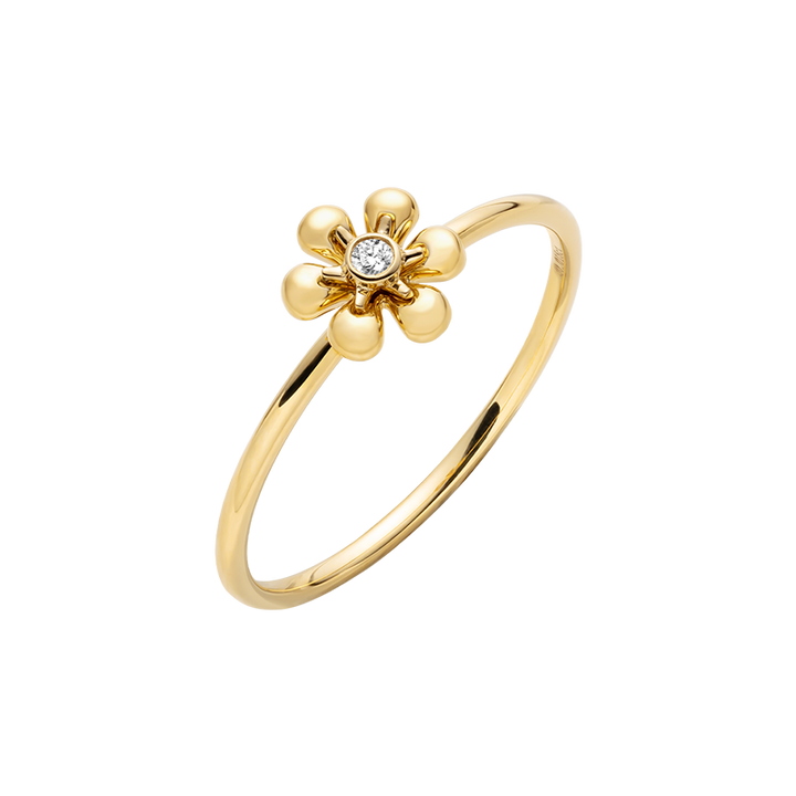 18K Gold Diamond Flower Core Dainty Ring