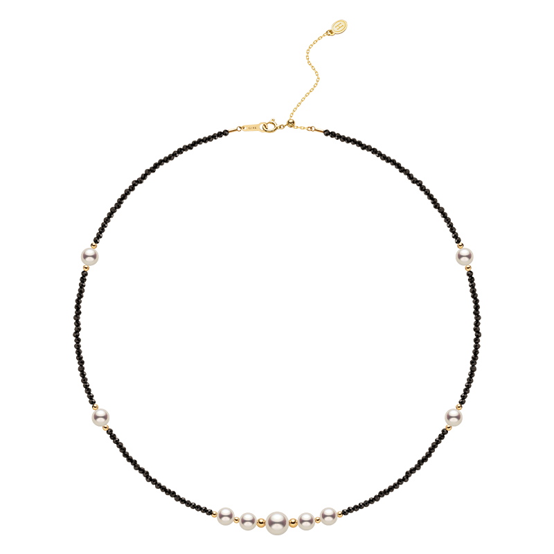 Akoya Saltwater Pearl 18K Gold Black Spinel Smile Necklace