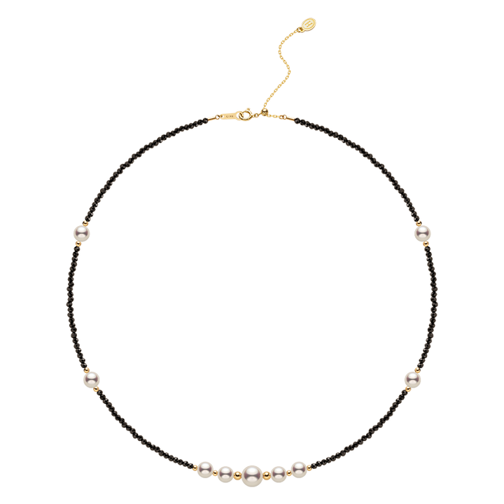 Akoya Saltwater Pearl 18K Gold Black Spinel Smile Necklace