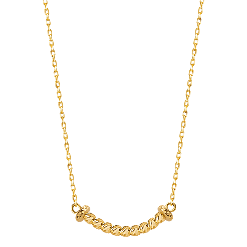 18K Solid Gold Polished Spiral Gold Bead Smiley Necklace