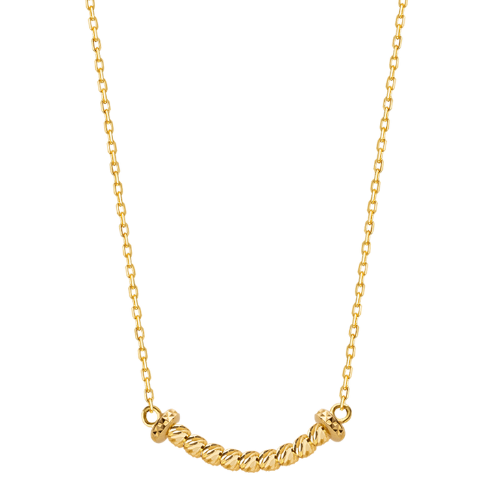 18K Solid Gold Polished Spiral Gold Bead Smiley Necklace