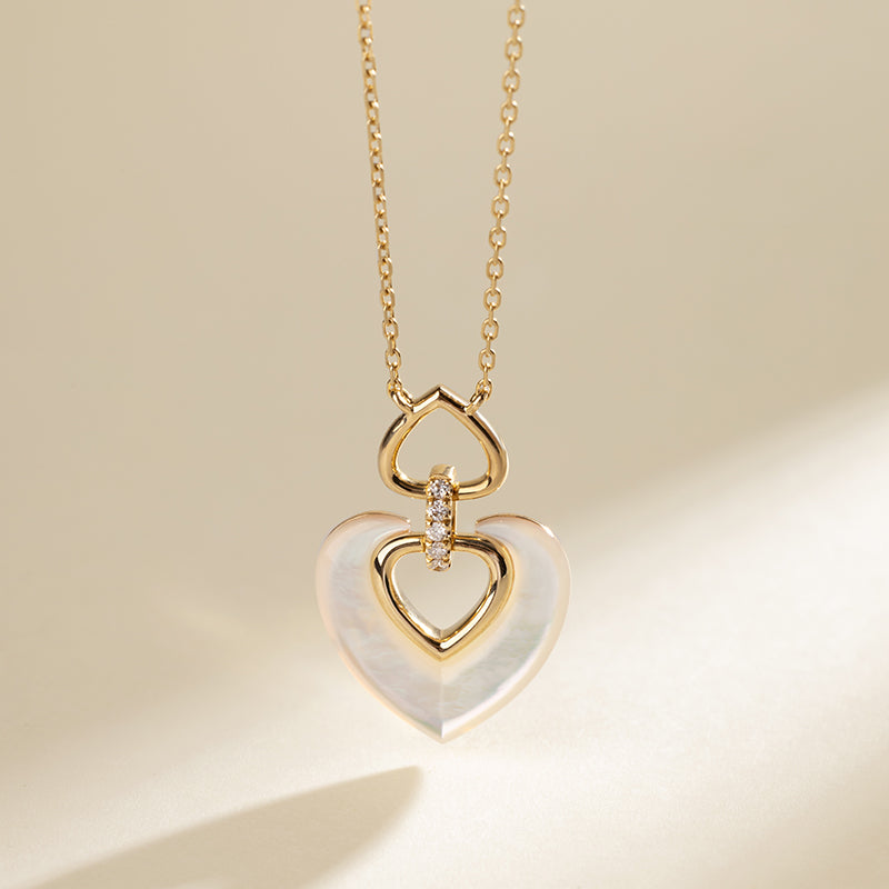 18K Gold Diamond Mother-of-Pearl Intertwined Heart Necklace