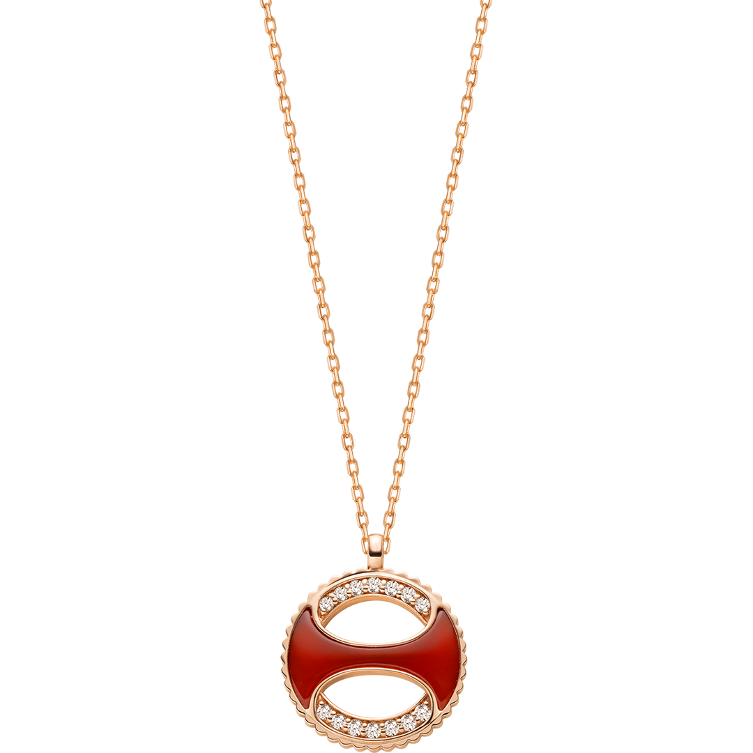 Red Agate Mother-of-Pearl 18K Gold Diamonds Fortune Charm Necklace