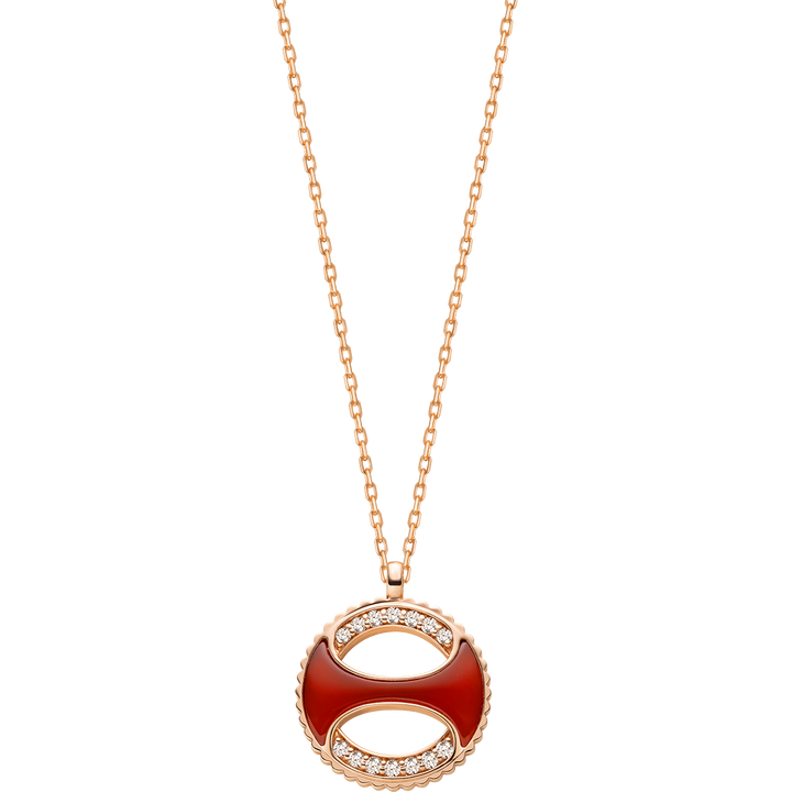 Red Agate Mother-of-Pearl 18K Gold Diamonds Fortune Charm Necklace