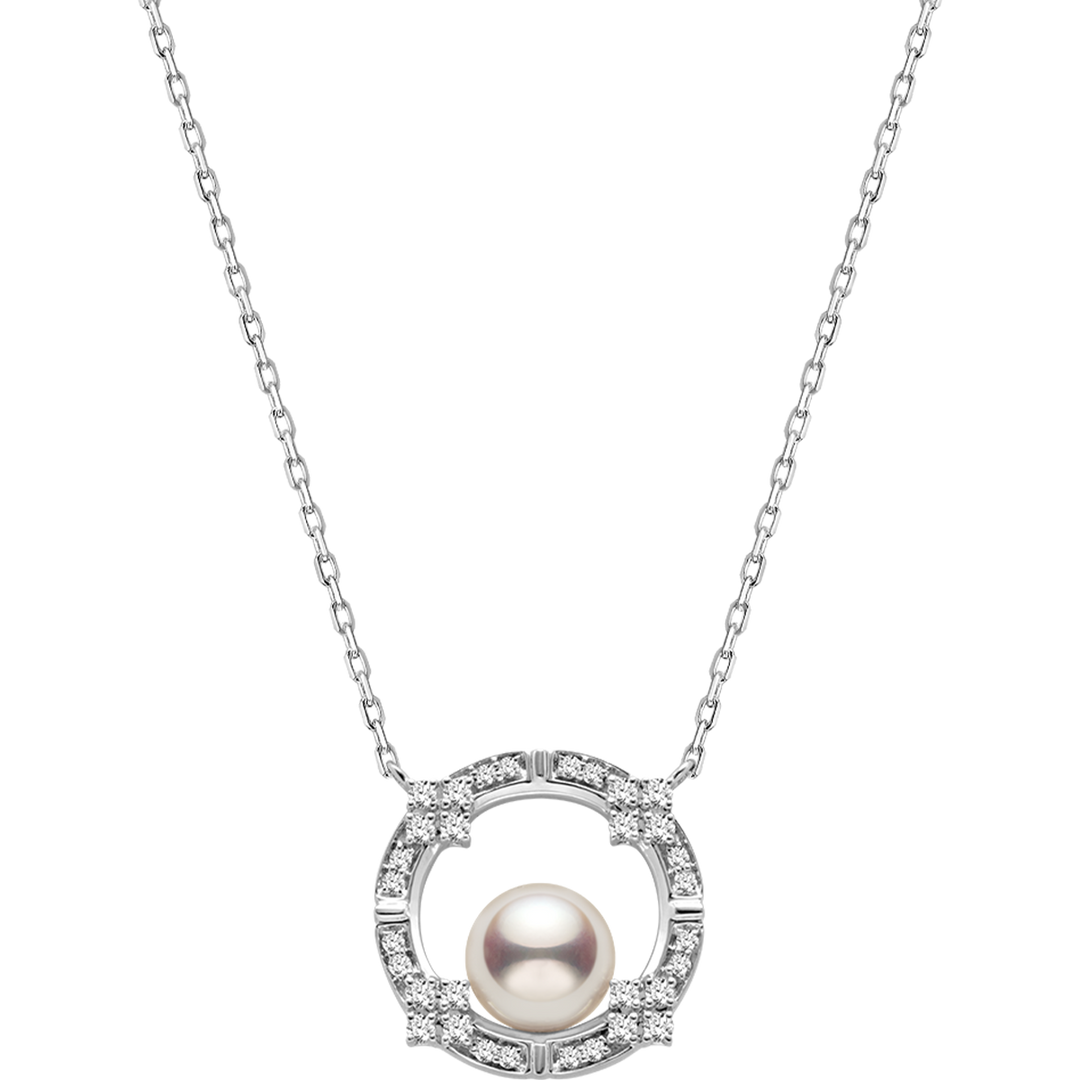 Akoya Pearl 18K White Gold Diamond Arched Design Necklace