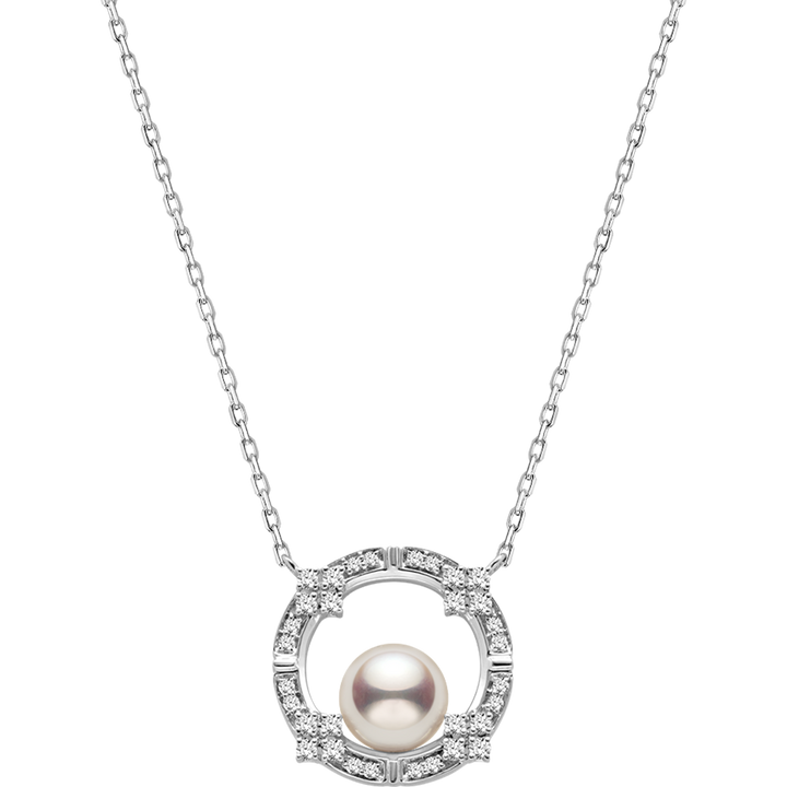 Akoya Pearl 18K White Gold Diamond Arched Design Necklace