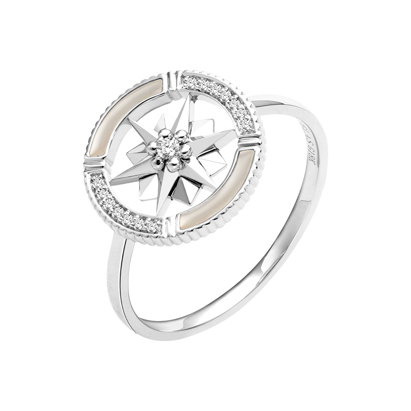 Mother-of-Pearl 18K White Gold Diamond Hexagonal Star Ring