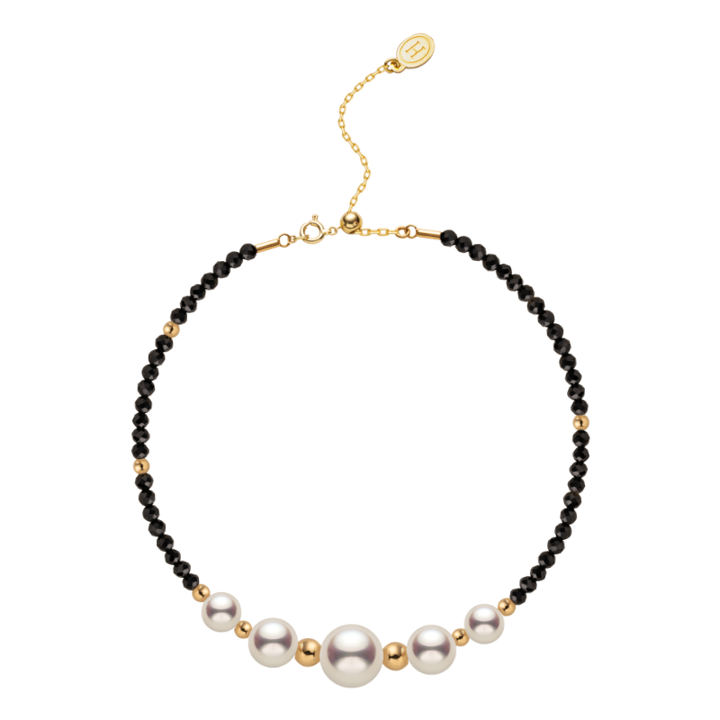 Akoya Saltwater Pearl 18K Gold Black Spinel Smile Bracelet