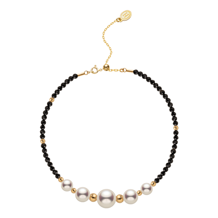 Akoya Saltwater Pearl 18K Gold Black Spinel Smile Bracelet